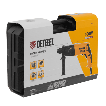 Перфоратор электрический DENZEL RHH-600-22, SDS-plus, 600 Вт, 2,5 Дж, 2 реж.