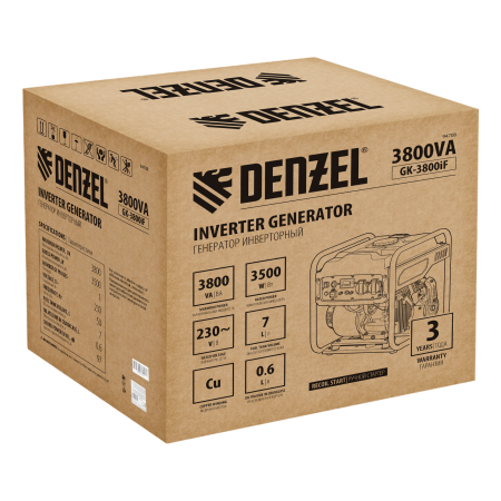 Генератор инверторный DENZEL GK-3800iF, 3,8 кВт, 230 В, ручной старт