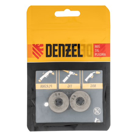 Подающий ролик DENZEL U профиль зубчатый под флюсовую проволоку 0,8-1мм посадка квадрат, 2 шт