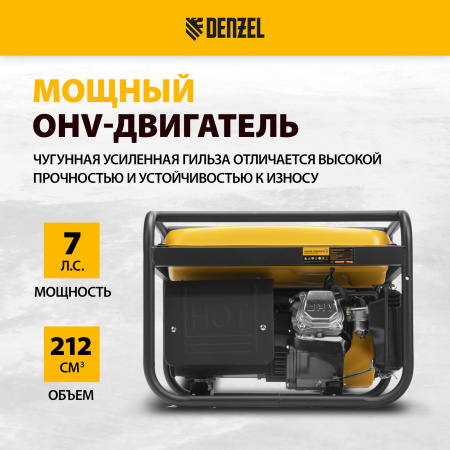 Генератор бензиновый DENZEL PS 28, 2.8 кВт, 230 В, 15 л, ручной старт