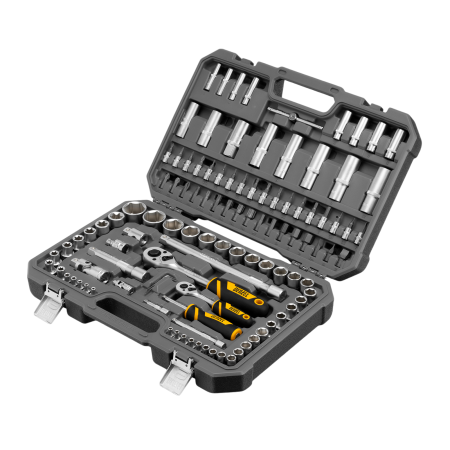 Набор инструментов DENZEL 1/2", 1/4", CrV, S2, пластиковый кейс, 109 предметов