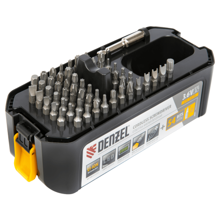 Отвертка DENZEL CSL-3.6-01, с аккумулятором 3.6 В Li-Ion, 1.3 Ач, 200 об/мин, с аксессуарами Отвертка DENZEL CSL-3.6-01, с аккумулятором 3.6 В Li-Ion, 1.3 Ач, 200 об/мин, с аксессуарами