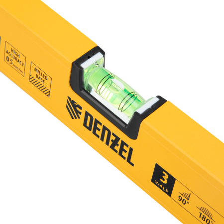 Уровень алюминиевый DENZEL магнит., фрезерованный, 3 глазка (1 зеркал.), 0,5 мм/м, 800 мм