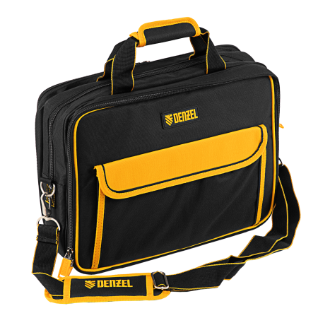 Сумка для инструмента DENZEL 400х170х300 мм, 3 отделения, 28 карманов, наплечный ремень