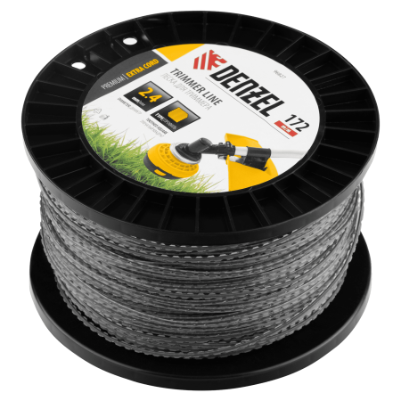 Леска для триммера DENZEL двухкомпонентная зубчатый квадрат, 2,4мм х 172м, на DIN кат. EXTRA CORD