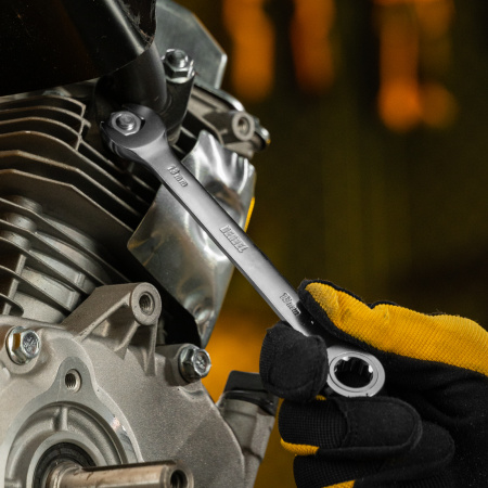 Ключ комбинированный трещоточный DENZEL, 13 мм, CrV, матовый хром