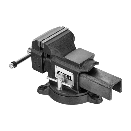 Тиски слесарные DENZEL BVH-100, 100 мм, поворотные, стальная направляющая, с наковальней