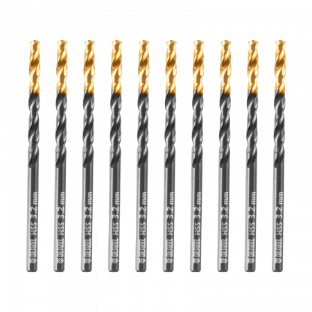 Сверло по металлу DENZEL 3,2 мм, HSS-Tin, Golden Tip, 10 шт.