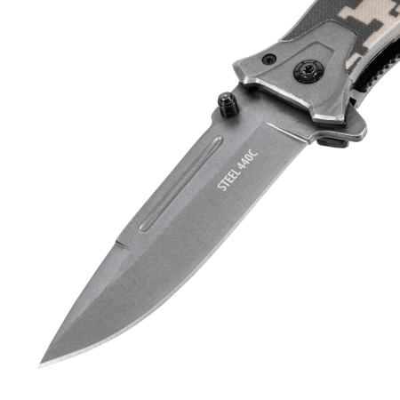 Нож складной DENZEL многоцелевой, системы Liner-Lock, с накладкой G10 на прямой рук-ке+стеклобой