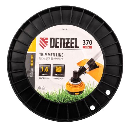 Леска для триммера DENZEL 96290 квадрат 1,6мм х 370м, на DIN катушке FLEX CORD