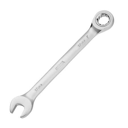 Ключ комбинированный трещоточный DENZEL, 17 мм, CrV, матовый хром