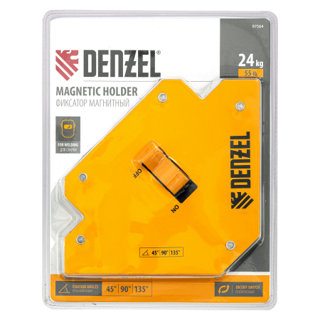 Фиксатор магнитный DENZEL отключаемый для сварочных работ усилие 55 LB, 45х90х135 град.