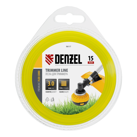 Леска для триммера DENZEL Flex Сord 96117, 3 мм x 15 м, квадратная, блистер