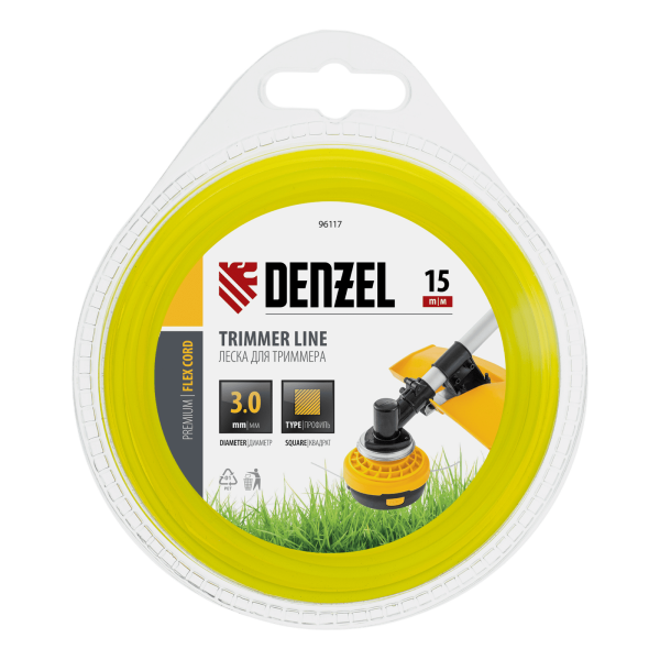 Леска для триммера DENZEL Flex Сord 96117, 3 мм x 15 м, квадратная, блистер