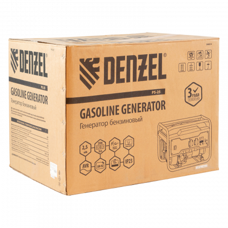 Генератор бензиновый DENZEL PS 25, 2.5 кВт, 230 В, 15 л, ручной старт