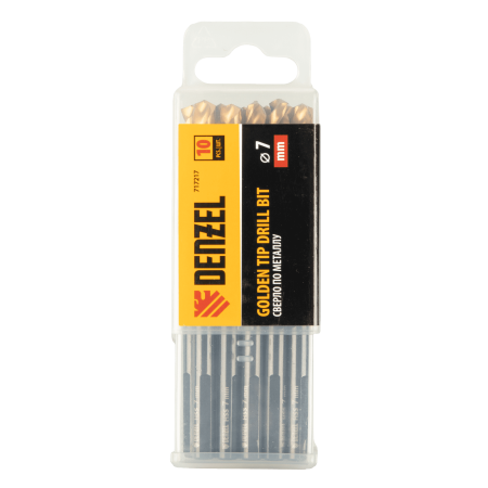 Сверло по металлу DENZEL 7 мм, HSS-Tin, Golden Tip, 10 шт.