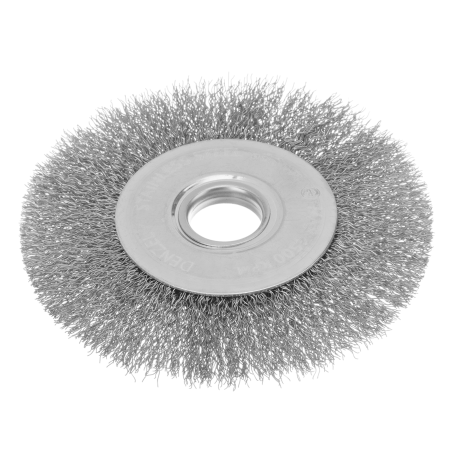 Щетка для УШМ DENZEL 746563, 125 мм, «плоская», витая нержавеющая проволока 0.3 мм, посадка 22.2 мм