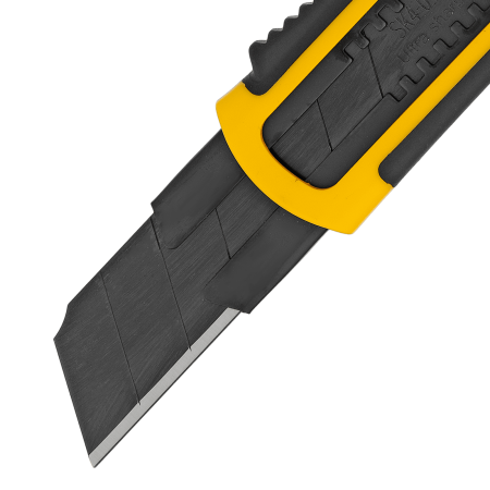 Нож DENZEL 25 мм, сменное лезвие, SK4, корпус из ABS + TPR, торцевой зажим