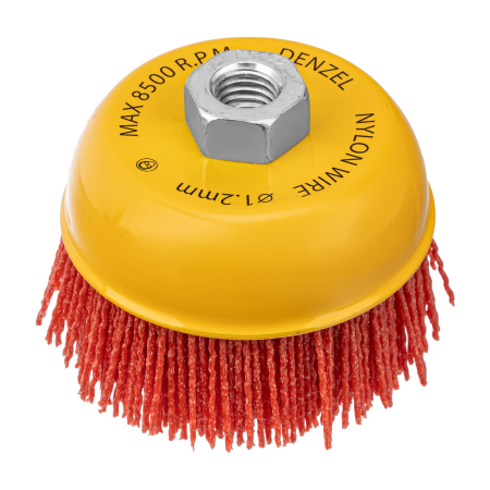 Щетка для УШМ DENZEL, 100 мм, Чашка, нейлоновая щетина, М14