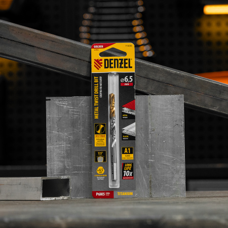 Сверло спиральное по металлу DENZEL 6,5 x 100 мм, Р6М5, Golden Tip