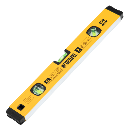 Уровень алюминиевый DENZEL магнит., фрезерованный, 3 глазка (1 зеркал.), 0,5 мм/м, 400 мм