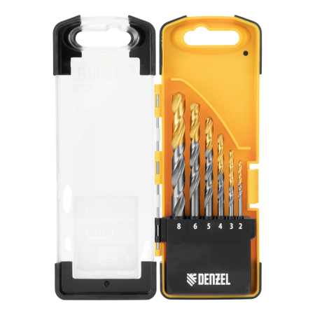 Набор сверл по металлу DENZEL, 2-8мм, Р6М5К8-TiN, Golden Tip, 6 шт