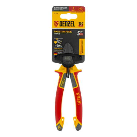 Бокорезы DENZEL диэлектрические рукоятки, до 1000 В, трехкомпонентные рукоятки, 160 мм