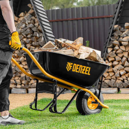 Тачка строительная DENZEL, усиленная, объем 130 л, 230 кг, колесо 15х6.00-6