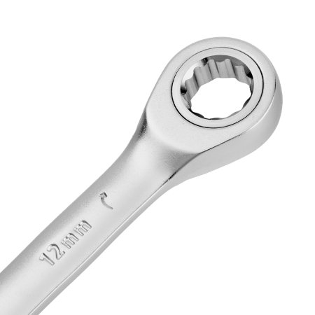 Ключ комбинированный трещоточный DENZEL, 12 мм, CrV, матовый хром