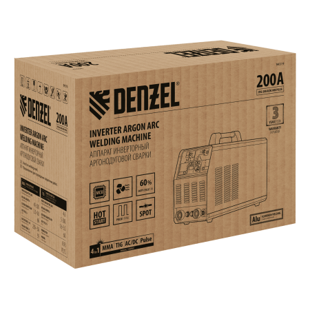 Аппарат инвертор. аргонодуговой сварки DENZEL ITIG-200 ACDC Mix Pulse, 200 А, ПВ 60%