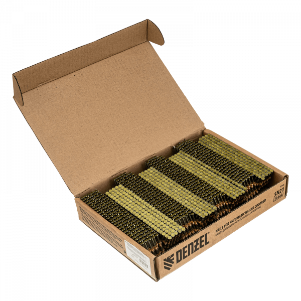 Гвозди DENZEL для пнев. нейлера (крашен.) длина - 50 мм, диам. - 2,9 мм, 2000 шт.