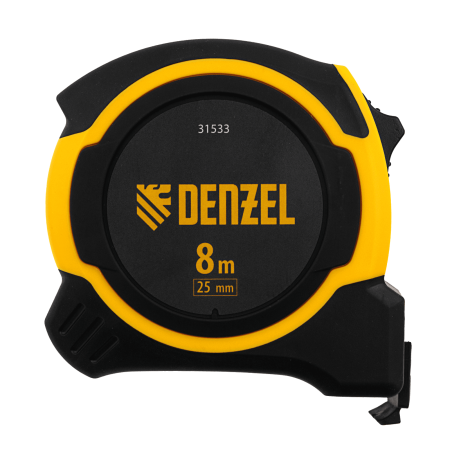 Рулетка DENZEL 8м х 25мм, двухкомп. корпус, магнитный обрезиненный зацеп