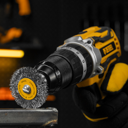 Набор щеток для дрели DENZEL, 5 Плоских 25-38-50-63-75 мм, шпилька, нерж. вит. проволока