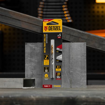 Сверло спиральное по металлу DENZEL 5 x 86 мм, Р6М5, Golden Tip