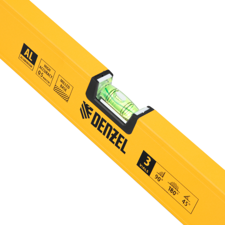 Уровень алюминиевый DENZEL магнит., фрезерованный, 3 глазка (1 зеркал.), 0,5 мм/м, 1000 мм