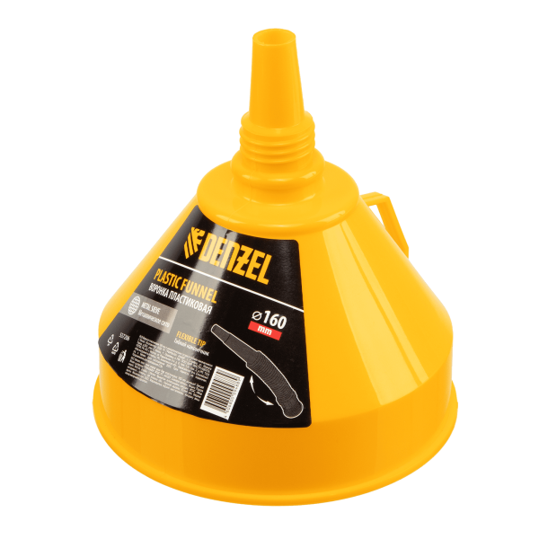Воронка пластиковая DENZEL 160 мм с металлическим ситом и гибким наконечником