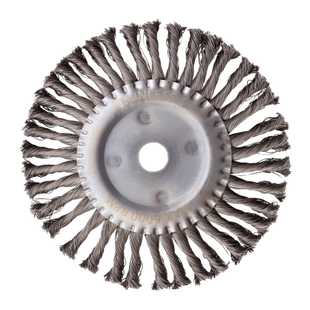 Щетка для УШМ DENZEL 746383, 200 мм, «плоская», крученая нержавеющая проволока 0.5 мм, посадка 22.2 мм
