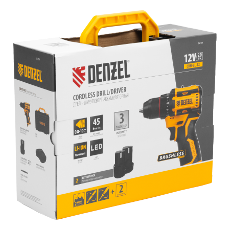 Дрель-шуруповерт аккумуляторная бесщет. DENZEL CDH-BL-12, Li-Ion, 12 В
