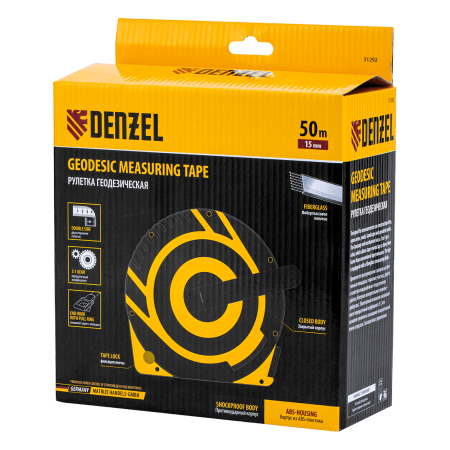 Рулетка геодезическая DENZEL 50 м х 15 мм, закрытый корпус, фиберглассовая лента