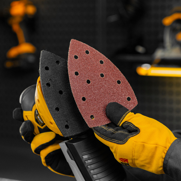 Треугольник абразивный на ворc. подложке под "липучку", перф., P 40, 150х150х100 мм, 5 шт. Denzel