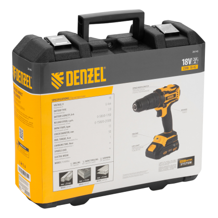 Дрель-шуруповерт аккумуляторная ударная бесщет DENZEL CIDB-18-02, Li-Ion, 18 В