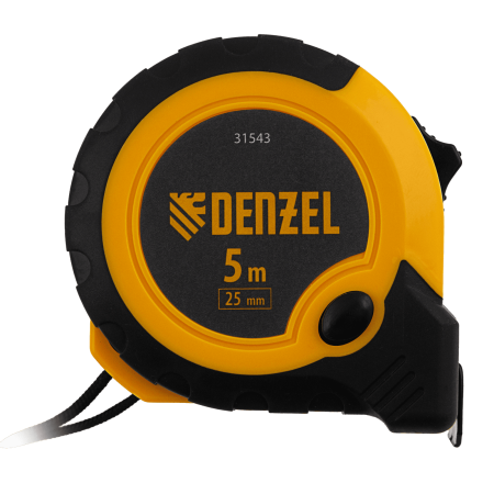 Рулетка DENZEL 5м х 25мм, двухкомп. корпус, кнопка-пауза