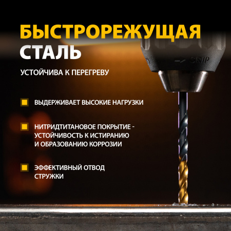 Набор сверл по металлу DENZEL 1-13 мм, HSS-Tin, Golden Tip, 25 шт