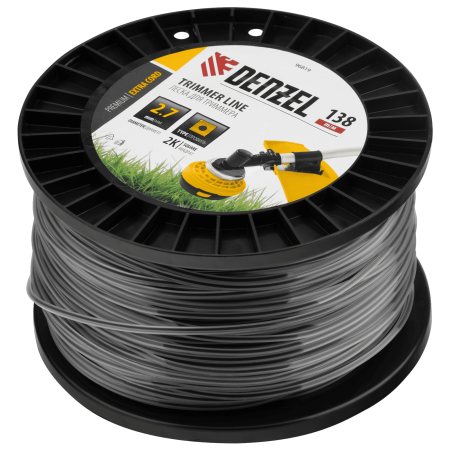 Леска для триммера DENZEL двухкомпонентная квадрат, 2,7мм х 138м, на DIN катушке EXTRA CORD