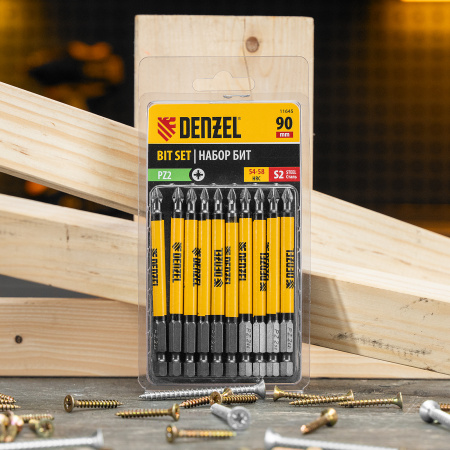 Бита DENZEL PZ2х90, сталь S2, цилиндр., 10 шт. Е 6,3