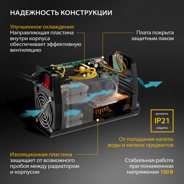 Аппарат инверторный дуговой сварки DENZEL DS-160 Compact, 160 А, ПВ 70%, 1.6-3.2 мм