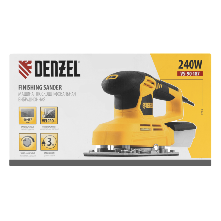 Машина плоскошлифовальная вибрационная DENZEL VS-90-187, 240 Вт, 6000-11000 об/мин