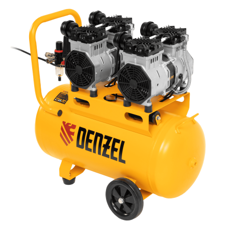 Компрессор безмасляный, малошумный DENZEL DLS 2200/50, 2200 Вт, 2x1100, 50 л, 380 л/мин