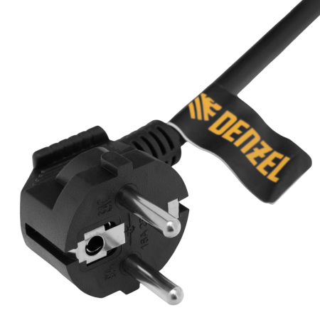 Шнур сетевой Energy Series DENZEL, ПВС, 1,5 м, 3 x 1,5 мм, с неразборной вилкой, черный