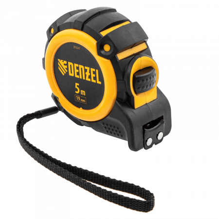 Рулетка DENZEL 31521 5м х 19мм, автоматич. фиксац., нейлон. покрытие, магнит. зацеп, двухстор. разметка